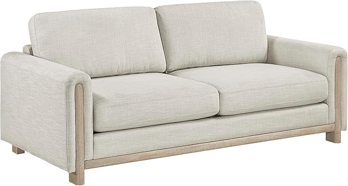 Lexicon Modern Upholstered Living Room Sofa Textured Fabric Sofa Couch Track Arm Wood Frame and Natural Finish Wood Legs Reversible Back Cushion No Assembly Beige