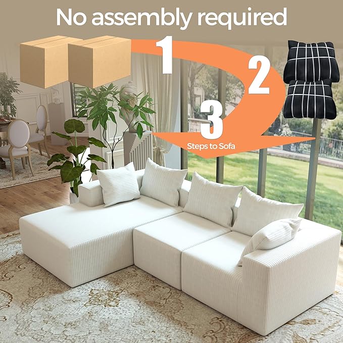 108Modern Sectional SofaModular Convertible L-Shape SofasUpholstered Couches with Deep SeatPet-Friendly Sponge Sofa for Living Room BedroomSofa bed for small space (Beige Left Facing Chaise)