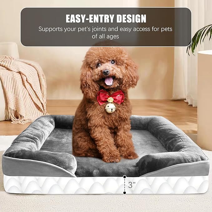Orthopedic Dog Bed with Sides - Dog Sofa Beds for Small Dogs Supportive Foam Pet Couch Bed with Washable Removable Cover Waterproof Lining and Non-Slip Bottom Grey - S