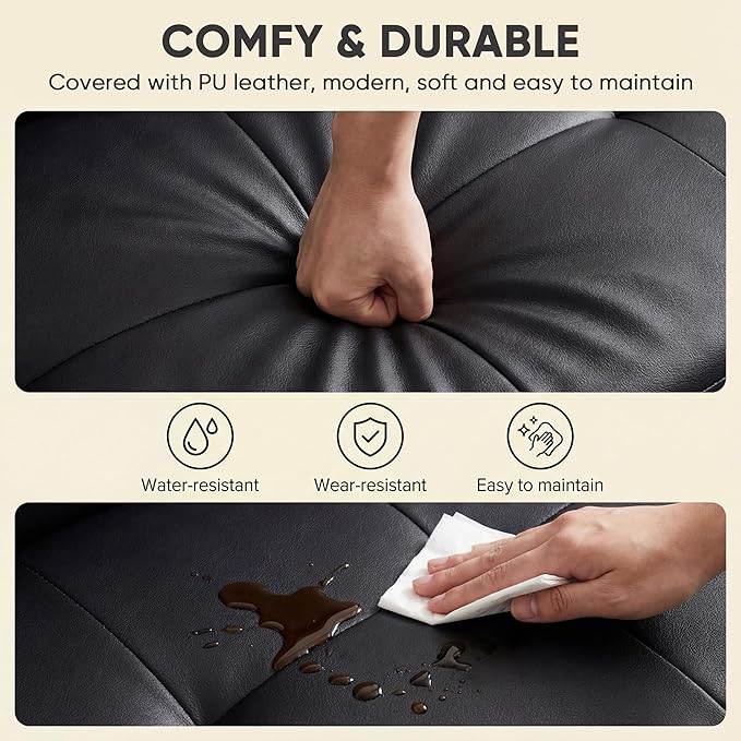 YESHOMY Modern Futon Sofa Bed Convertible Futon Couch with Adjustable Backrest Futon Loveseat Sleeper Sofa Bed with Armrest for Living Room Small SpacesPU Leather Black
