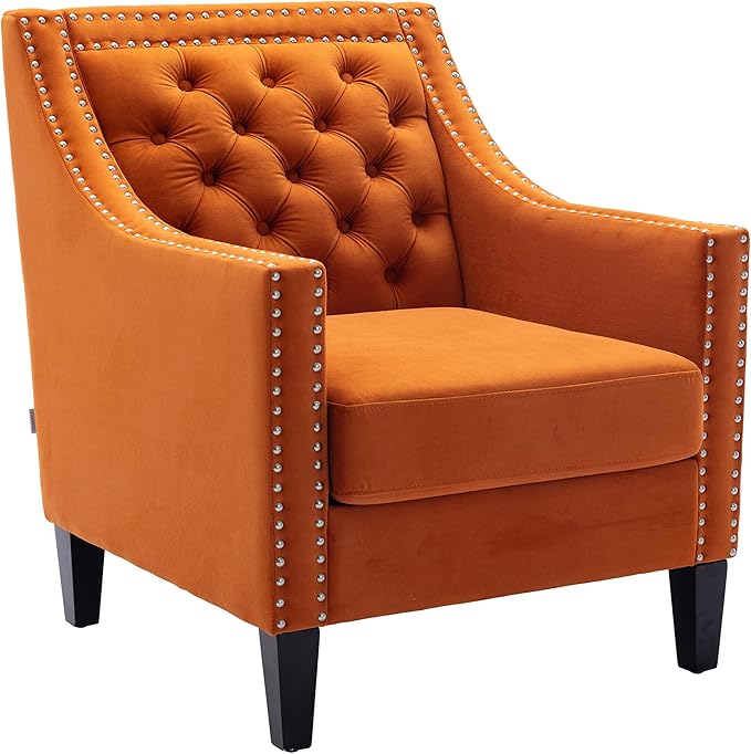 Accent Armchair Living Room Chair with Nailheads and Solid Wood Legs