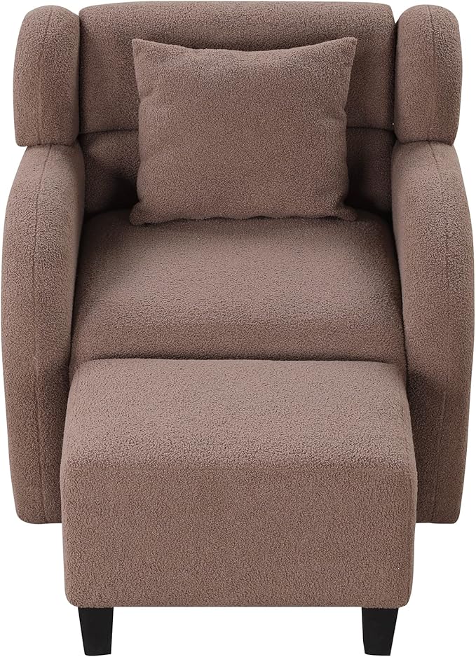 Swivel Accent Chair with Ottoman Teddy Short Plush Particle Velvet Armchair360 Degree Swivel Barrel Chair with Footstool for Living Room Hotel Bedroom Office LoungeBrown