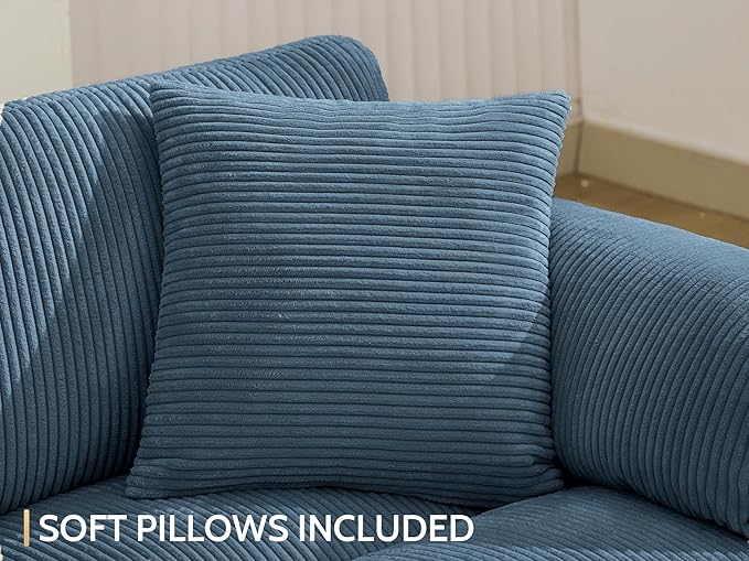DRMBOOK 115'' U Shaped Modular Sectional Cloud Couch Comfy Corduroy 6 Seater Sofa with Curved Armrest Modern Deep Seat Modular Sofa for Living Room (Blue 5 Seat+1 Corner+1 Ottoman)