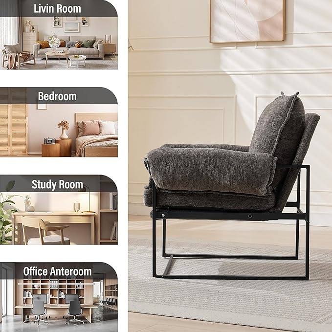 YITAI Modern Fabric Accent Chair with Adjustable Backrest for Living Room Comfy Reclining Chair for Lounge for Reading Upholstered Chair with Metal Legs1PC（Gray