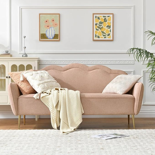VELOCAVA 67 Loveseat Sofa Modern 2-Seater Upholstered Couch with Linen-Textured Fabric Curved Scalloped Back 7.87 Raised Legs for Living Room Apartment or Bedroom Pink