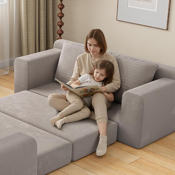 Chogori Loveseat Sleeper Sofa Bed Modern Corduroy Boneless Convertible Couch with Pull-Out Seat Cushion Two Seater Couch for Living Room Bedroom Apartment Home Office No Assembly (Gray)