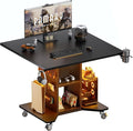 Pamray Small Rolling Gaming Desk with Led Lights Power Outlets and Storage Pegboard Small Spaces Compact PC Computer Table Balck