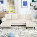 114.2 U-Shaped Sectional Sofa for Living Room Corduroy U-Shaped Couch with Double Chaises and Comfortable Backrest 4-Seater Comfy Cloud Sofa for Office &amp Small Space (White)