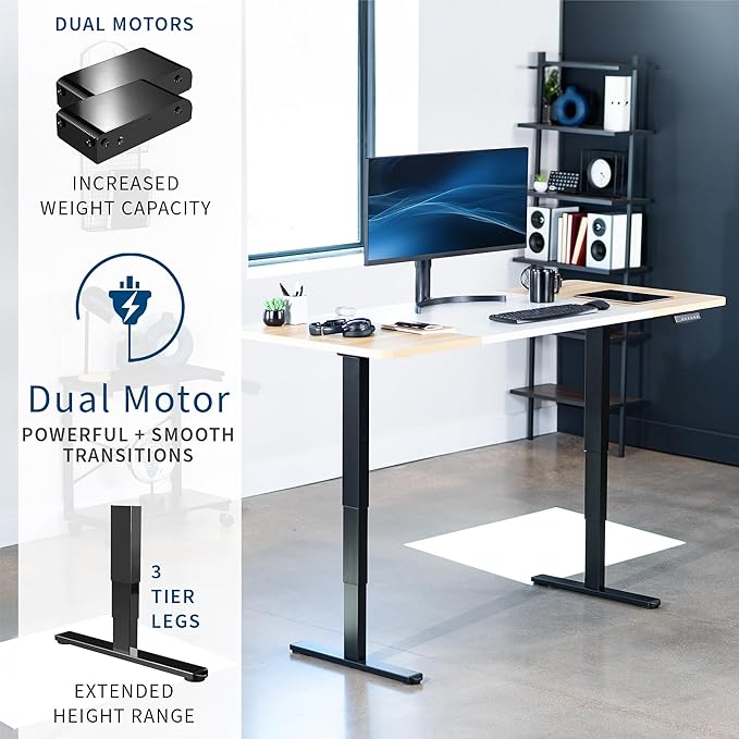 VIVO Electric 71 x 30 in Dual Motor Sit Stand Desk Memory Height Adjustment 2B Series White and Light Wood Top Black Frame DESK-KIT-2B7WC