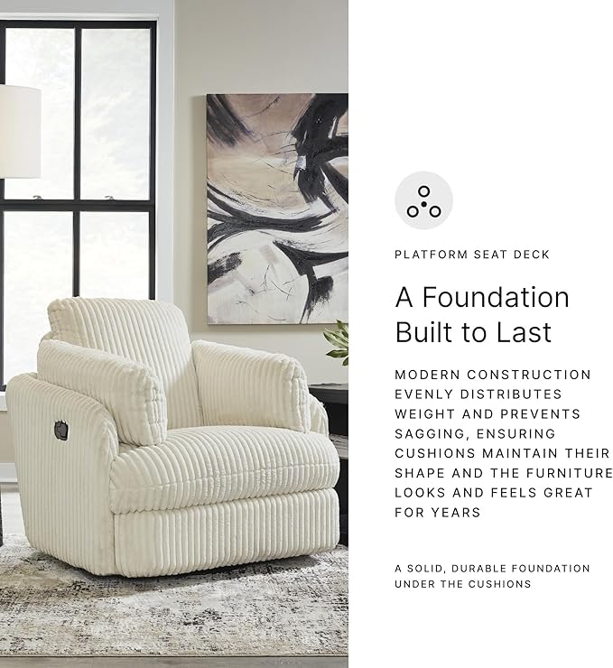 Signature Design by Ashley Tie-Breaker Casual Swivel Glider Recliner with Hidden Storage White