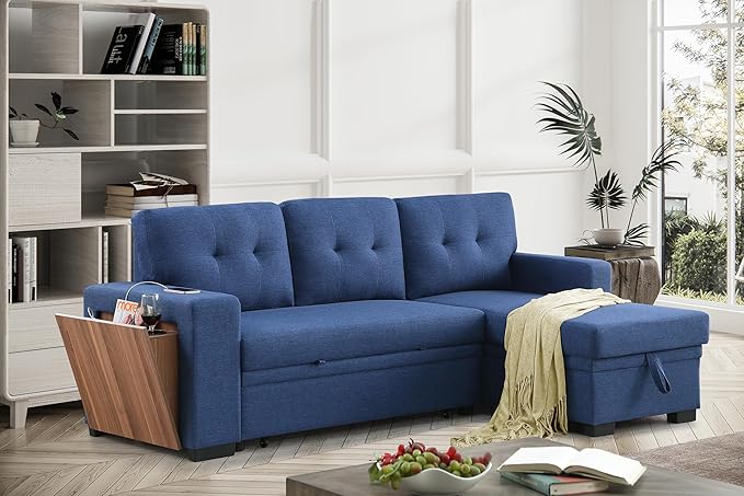 Ball &amp Cast L-Shape Reversible Sectional Sleeper Sofa Bed4 in 1 Pull Out Couch with Storage Chaise USB Ports &amp Cup HolderConvertible Sleeper Corner Couch Pull-Out Sofa Bedfor Living RoomOf