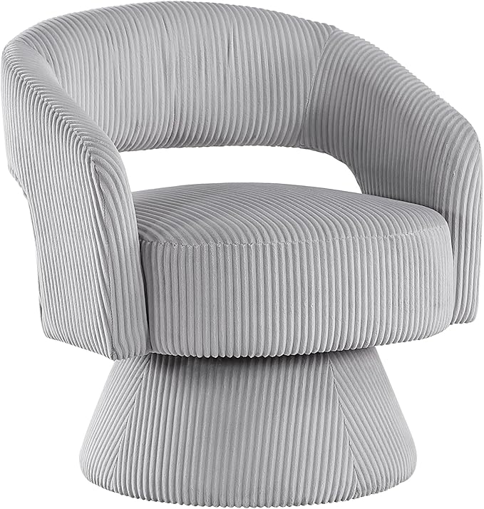 Lexicon 360 Degree Swivel Accent Chair Modern Comfy Corduroy Round Barrel Chair Open Back Plush Foam Cushions Metal Swivel Base for Living Room/Bedroom/Office Gray