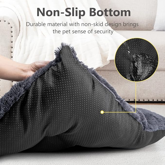 JOEJOY Dog Bed Crate Pad Deluxe Plush Washable Dog Beds Fulffy Soft Kennel Pad Anti-Slip Pet Sleeping Mat for Medium Small Dogs 29 x 21 Grey