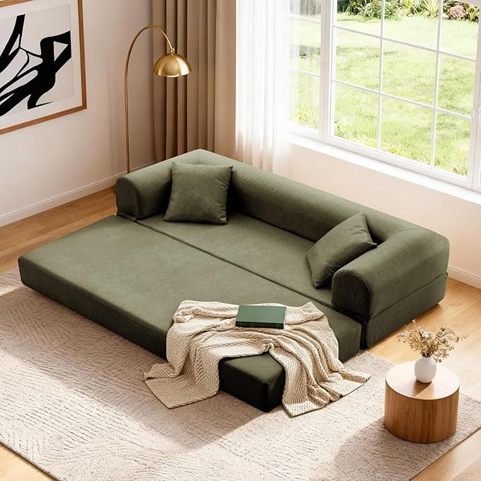Convertible Folding Sofa Bed78.5 Inch Faux Leather Futon Couch with Pillows &amp Storage Pocket5-in-1 Queen Sleeper Sofa in a Box with Pull Out BedBoneless Couch for Living Room BedroomGreen