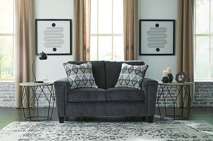 Signature Design by Ashley Abinger Chenille Contemporary Loveseat with 2 Accent Pillows Dark Gray