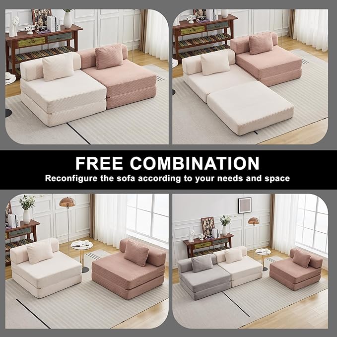 Folding Sofa Bed Convertible Sleeper Chair with Pillow Single Sofa with Back Support Portable Fold Out Chair Cloud Couch Bed Comfy Floor Sofa Lounge for Living Room Bedroom Black