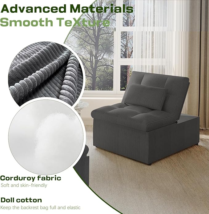 4-in-1 Convertible Sleeper Chair Bed with Adjustable Backrest Pillows Futon Sofa Bed with Side Pocket Sleeper Sofa Chair Pull Out Couches for Living Room Small Space Charcoal