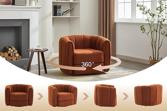 KEIKI Swivel Accent Chair Set of 2 Comfy Upholstered Barrel Armchair for Living Room Brown and Brown