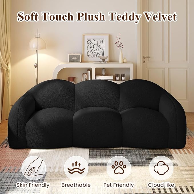 WJShome 90 Modern Curved Cloud Shaped Couches for Living Room Bean Bag Chair Lazy Floor Couch Cozy Leisure Boneless 3 Seater Sofa for Bedroom Apartment-No Assembly Required (Black)