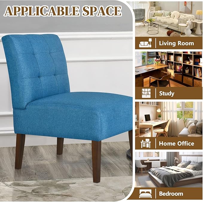 Anwick Blue Modern Accent Chair Mid Century Upholstered Living Room Chair with Wood Legs Comfy Small Accent Chair with Back for Small Spaces Office Bedroom Reading Spaces (Blue1)