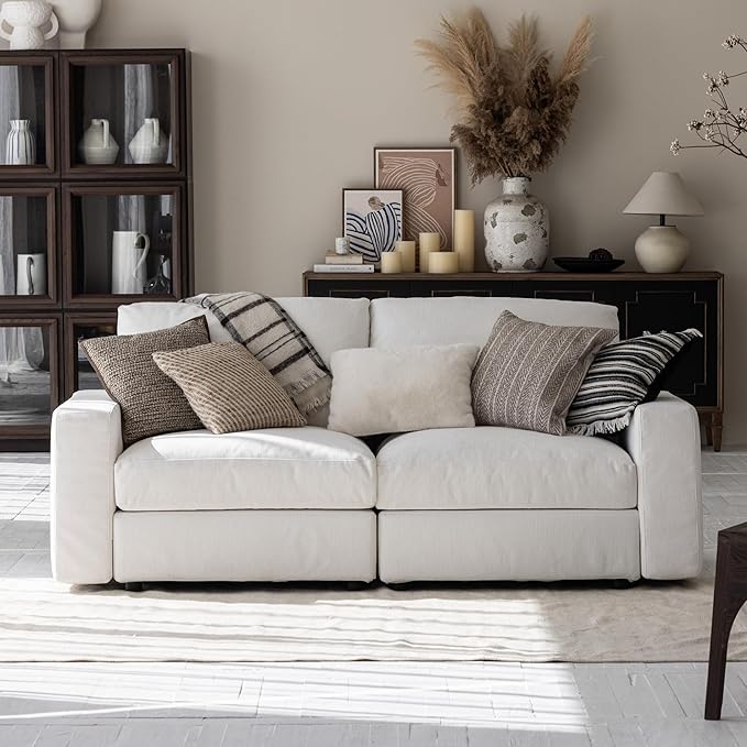Cloud Couch Sectional 81.1'' Oversized White Modular Cloud Sofa with Storage Ottoman Loveseat Deep Seating with Washable Covers Cloud Couches for Living Room 2 Seater