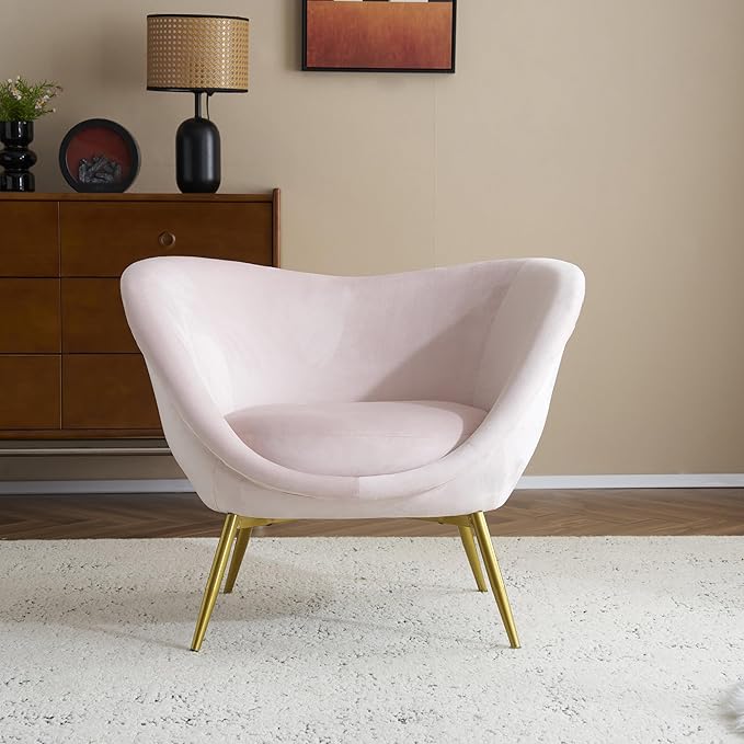 Modern Accent Chair for Living Room Lounge Chair for Bedroom with Gold Metal Legs Vanity Chair for Makeup Room Velvet Pink