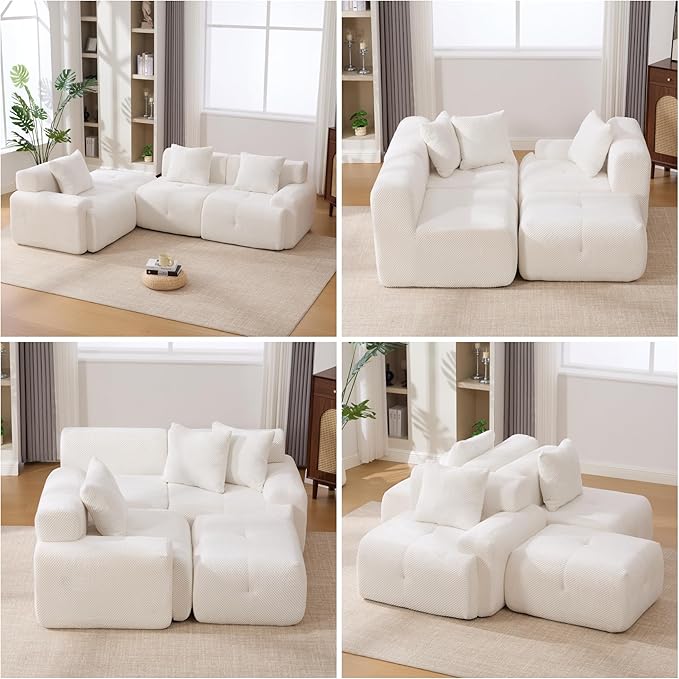 104.3 Modular Sectional SofaModern L-Shaped Couch with Movable Ottoman &amp Deep SeatFuzzy FabricNo AssemblyBoneless Couch for Living Room