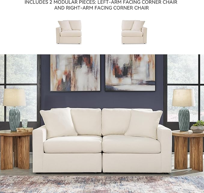 Signature Design by Ashley Modmax Coastal Modular Stain Resistant 2-Piece Loveseat with Removable Covers and 2 Accent Pillows Beige