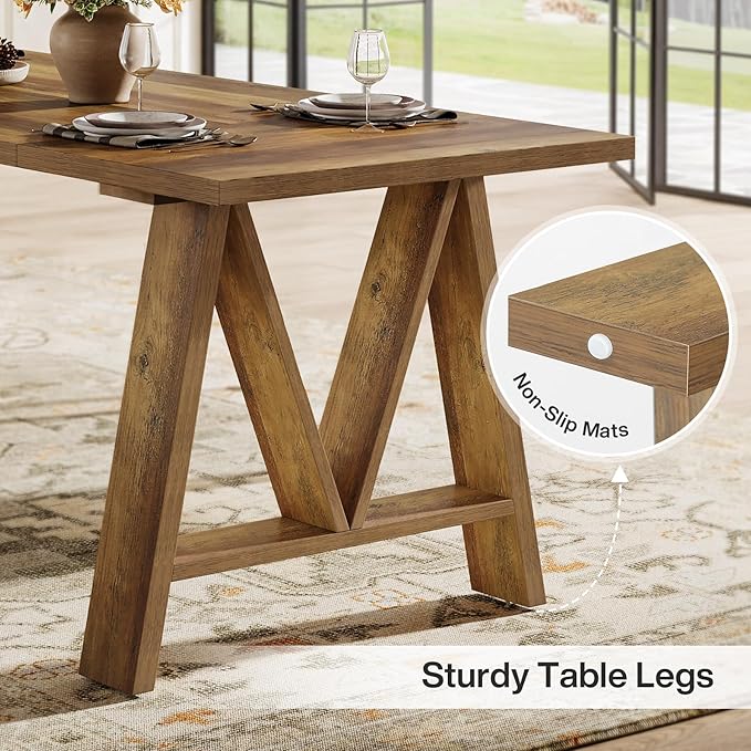 Tribesigns 63 Executive Desk Farmhouse Wooden Office Computer Desk Large Workstation Writing Table with Sturdy Legs for Home Office Brown