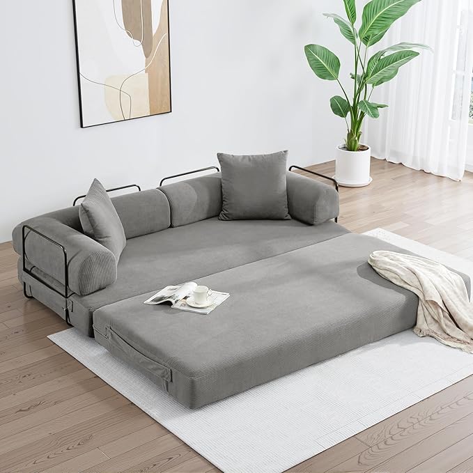 79 Inch Convertible Sleeper Sofa Bed 5 in-1 Boneless Floor Couch Bed with Fixed-Shape Frame Modular Floor Sofa Futon Couch for Living Room RV Studio Bedroom Small Spaces Grey