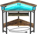 Rolanstar Corner Desk 44.5 W x 34.5 H Small Computer Desk with Power Outlets Gaming Desk with LED Lights Triangle Corner Desk with Keyboard Tray &amp Monitor Stand for Small Space Rustic Brown