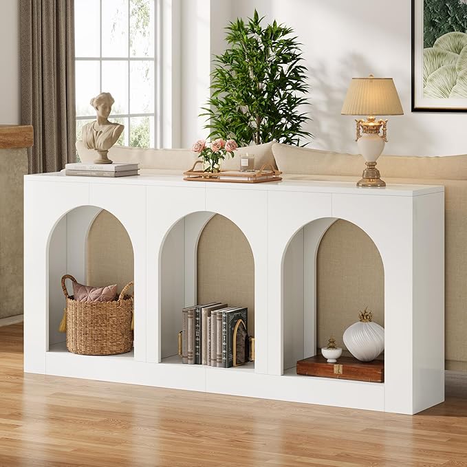 Tribesigns 70.9 White Console Table with Storage Wood Entryway Entry Table with 3 Arched Shelves for Foyer Hallway Living Room Behind Couch Sofa Narrow Long