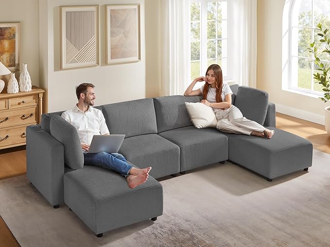 28.3 Square Ottoman for Modular Sectional Sofa Stool Footrest Seat Cube Replacement for Convertible Sectional Sofa Couch (Grey Ottoman)