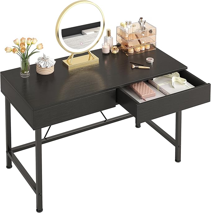 VERMESS Small Desk with Wood Drawers 40 Inch Computer Desk for Bedroom Vanity Makeup Desks Kids Desks for Small Space with Storage for Home Office Study Writing Simple Computer Table Black