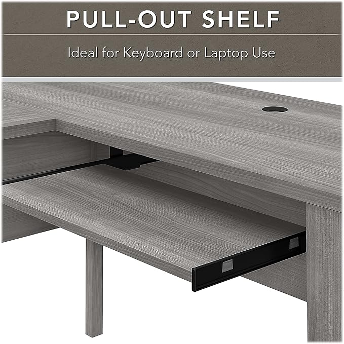 Bush Home Somerset 60W L Shaped Desk with Hutch in Platinum Gray