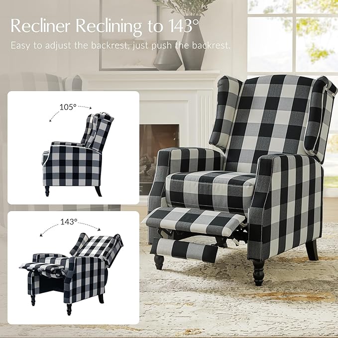 Mid Century Modern Wingback Recliner Chair Upholstered Push Back Recliner Sofa Lounge Armchair for Living Room Home Theater Accent Chairs Recliners Couches