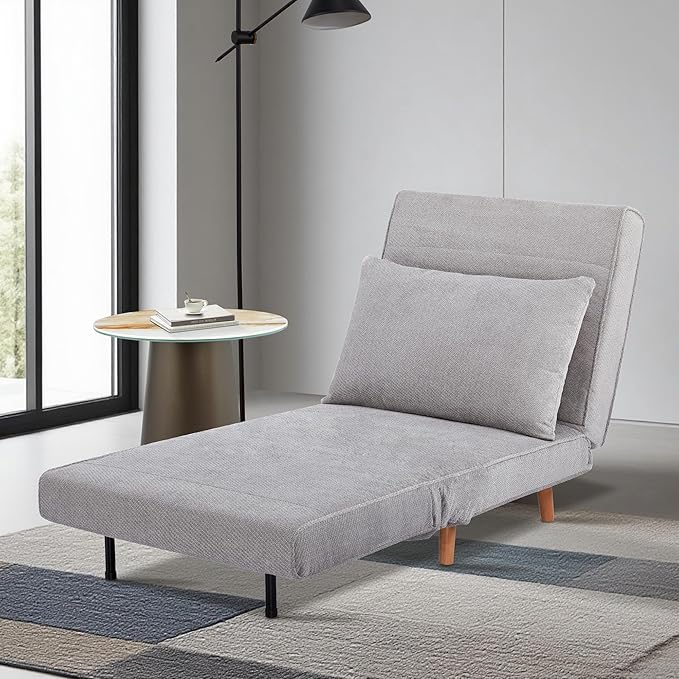 31 Convertible Sleeper Chair 3-in-1 Foldable Chair Bed with Pillow 3-Position Adjustable Backrest Single Sofa Bed for Apartment Office Light Gray