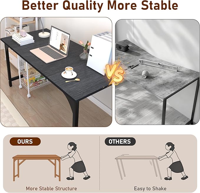 StarGraph Home Office Desks 47 Inch Large Office Desk with Sturdy Metal Frame Modern Computer Desk Gaming Study Writing Work from Home Desks Black