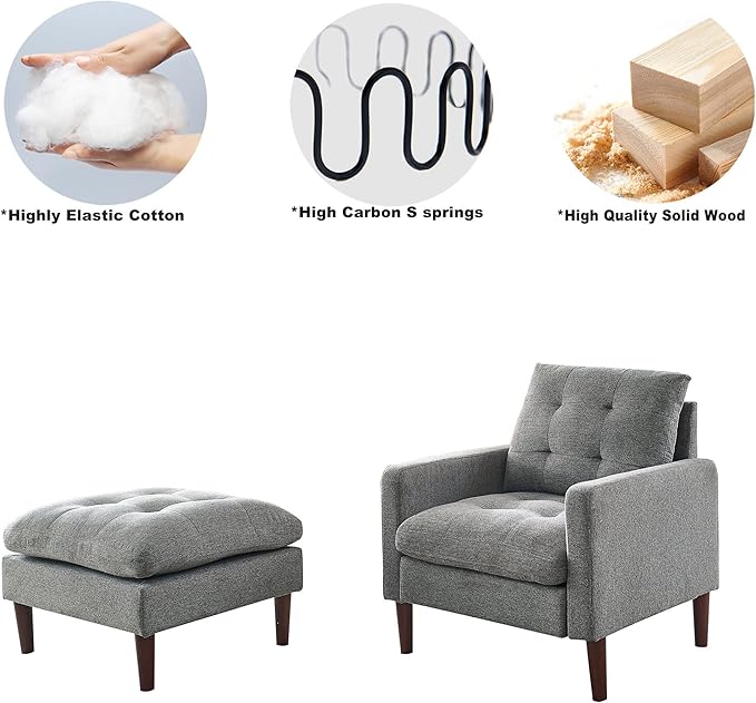 Modern Fabric Single Sofa Chair Living Room Chair Comfortable Armchair with Solid Wood Legs Tufted Chair for Reading or Lounging