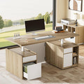 Executive Standing Desk with Drawers &amp Storage 70.8'' Adjustable Electric Stand Up Wood Desk with Privacy Panel AC/USB File Cabinet Large One-Piece Desktop for Home Office Light Walnut