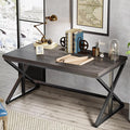 IBF 60 Inch Long Office Desk Modern Metal Wooden Grey Writing Study Computer Desk for Bedroom Farmhouse Big Simple Home Office Desks Executive Work Pc Table for Student Dark Gray Oak