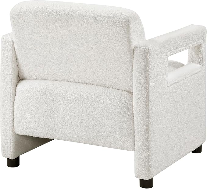 Lexicon 30 W Modern Accent Chair Boucle Fabric Upholstered Living Room Chair with Wrapped Square Armrests for Living Room/Bedroom Beige
