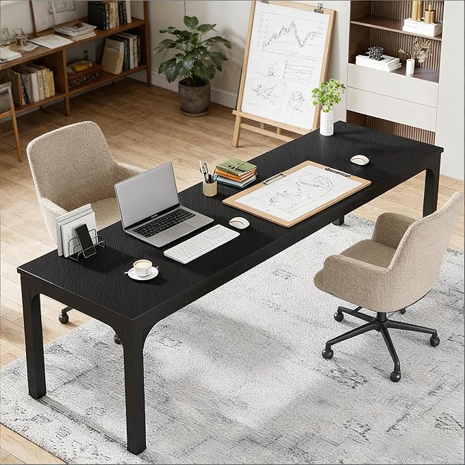 78 Inch Long Computer Desk 2 Person Executive Office Desk Extra Large Double Workstation Simple Study Student Writing Table for Home Office (Black)