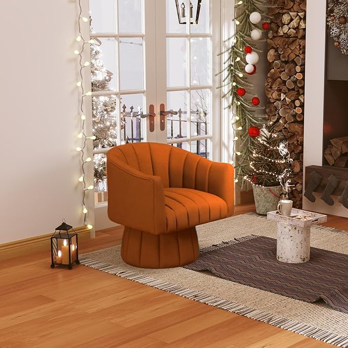 Modern Swivel Accent Chair Velvet Corner Chair Comfy Round Barrel Chair Cozy Armchair for Living Room Bedroom Office Spaces - Orange
