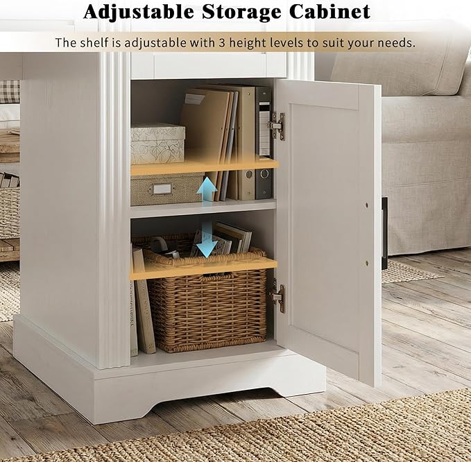 55 Farmhouse Office Desk with Storage Cabinet &amp Charging Station Barn Door Design Computer Writing Desk with Keyboard Tray Monitor Stand &amp Pegboard for Study Home Office White