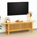 Bamboo TV Stand for TVs up to 65 Accent Entertainment Center with Storage Media Console Table with Fence Door Modern TV Stand for Living Room Bedroom 55(L) Burlywood