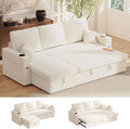 Sleeper Sofa Bed 4-in-1 Pull Out Couch with Reversible Chaise | Dual USB &amp Type-C Charging | Dual Cup Holders | Layered Storage (Armrest + Chaise) for Living Room Apartment Home Office (White)