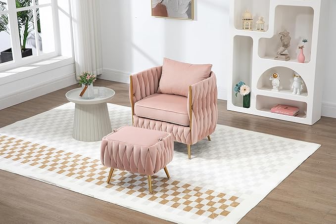 Accent Chair with Storage Ottoman Chair Tufted Barrel Chair Set Arm Chair for Living Room Bedroom