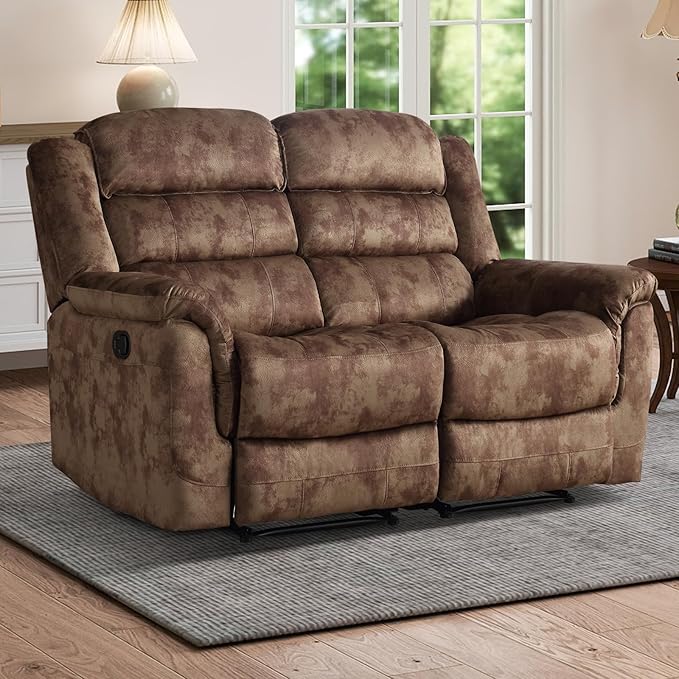 EBELLO Loveseat Recliner Sofa for Living Room Extra Wide Modern Overstuffed 2 Seat Reclining Sofa Chair Breathable Fabric Dual Manual Recliner Brown