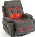 Oversized Recliner Chair for Adults w/Vibration Massage and Heating 360° Swivel Rocker Glider Recliner w/Cup Holder and USB Charge for Living Room Bedroom Grey